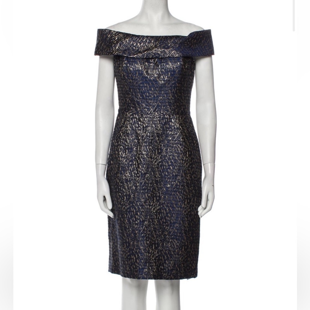 Teri Jon by Rickie Freeman Navy and Gold Formal Dress
